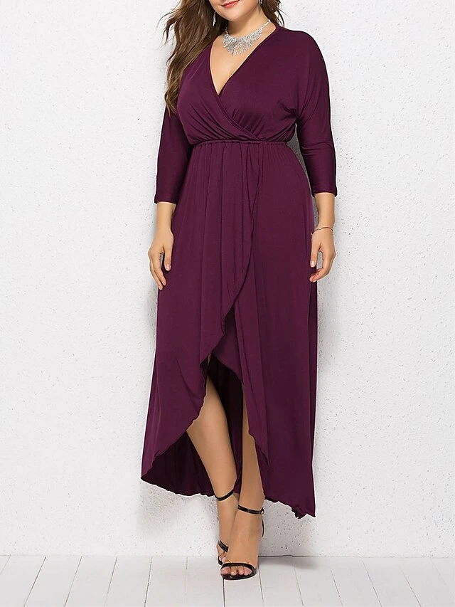Women's Plus Size Work Dress Black Dress A Line Dress Fashion Long Dress Maxi Dress Ruched V Neck Long Sleeve Plain Loose Fit Black Wine Dark Green Fall XL XXL 3XL 4XL 4 Women's Plus Size Work Dress Black Dress A Line Dress Fashion Long Dress Maxi Dress Ruched V Neck Long Sleeve Plain Loose Fit Black Wine Dark Green Fall XL XXL 3XL 4XL - Image 4