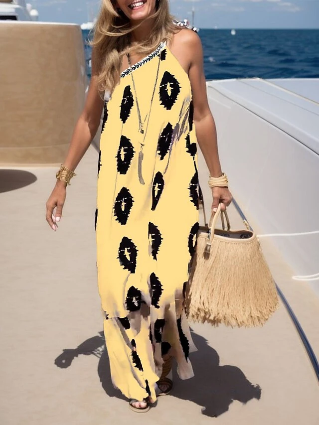 Women's Casual Dress Summer Dress Halter Neck Dress Print Print Halter Neck Long Dress Maxi Dress Fashion Modern Daily Holiday Sleeveless Loose Fit White Yellow Red Summer Spring S M L XL XXL 4 Women's Casual Dress Summer Dress Halter Neck Dress Print Print Halter Neck Long Dress Maxi Dress Fashion Modern Daily Holiday Sleeveless Loose Fit White Yellow Red Summer Spring S M L XL XXL - Image 4