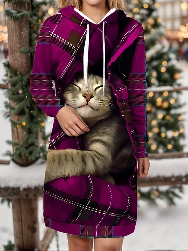 Women's Christmas Dress Hoodie Dress Mini Dress Warm Fashion Outdoor Christmas Holiday Hoodie Print Animal Geometric Loose Fit Wine Navy Blue Blue S M L XL XXL 2 Women's Christmas Dress Hoodie Dress Mini Dress Warm Fashion Outdoor Christmas Holiday Hoodie Print Animal Geometric Loose Fit Wine Navy Blue Blue S M L XL XXL - Image 2