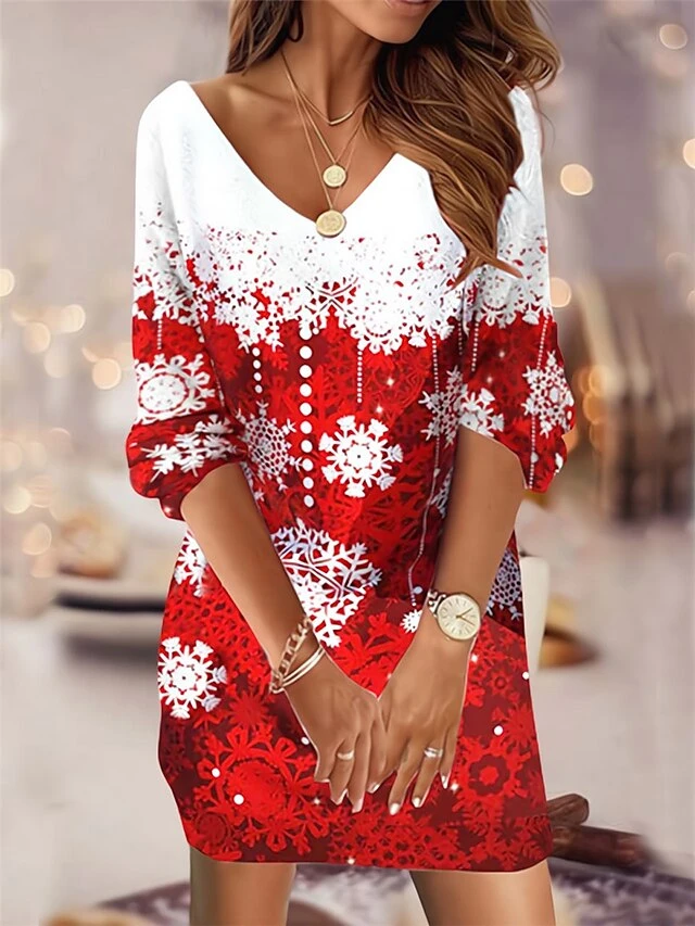 Women's Casual Dress Sweatshirt Dress Mini Dress Fashion Daily Outdoor Christmas Vacation V Neck Print Snowflake Loose Fit Red Blue Purple S M L XL XXL 1 Women's Casual Dress Sweatshirt Dress Mini Dress Fashion Daily Outdoor Christmas Vacation V Neck Print Snowflake Loose Fit Red Blue Purple S M L XL XXL