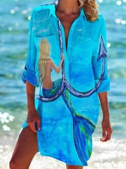 Women's Shirt Dress Casual Dress Shift Dress Mini Dress Daily Holiday Polyester Vacation Hot Shirt Collar Print Long Sleeve Summer Fall Spring 2023 Loose Fit Red Blue Green Rainbow Print -Casual Print Dress Sales pcgilz1652165445299