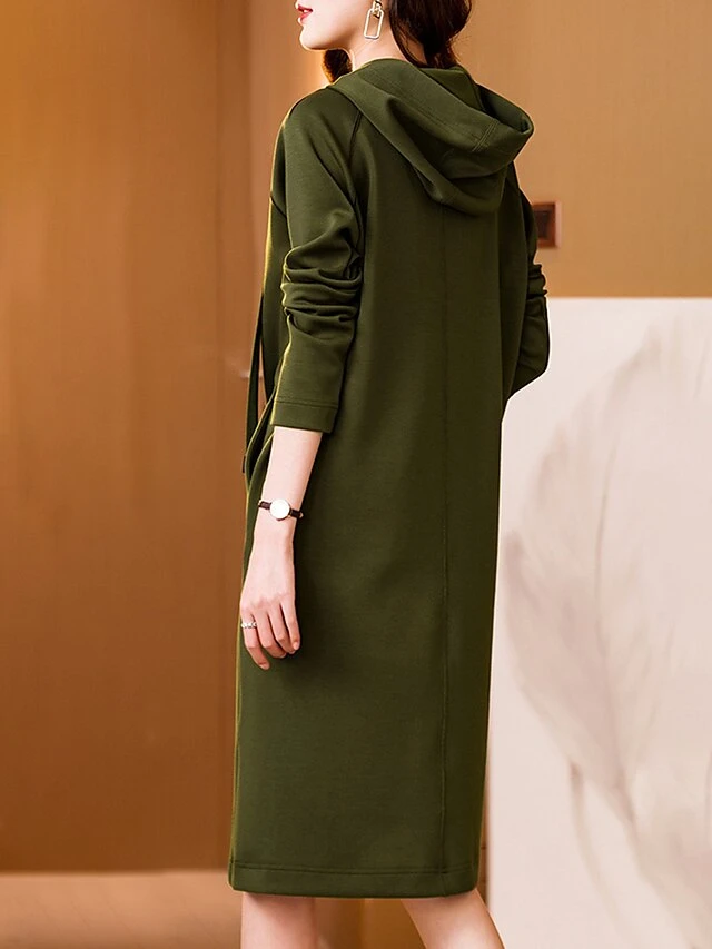 Women's Plus Size Curve Casual Dress Hoodie Dress Winter Dress Plain Midi Dress Long Sleeve Ruched Hooded Fashion Outdoor Black Red Fall Winter L XL XXL 3XL 4XL 4 Women's Plus Size Curve Casual Dress Hoodie Dress Winter Dress Plain Midi Dress Long Sleeve Ruched Hooded Fashion Outdoor Black Red Fall Winter L XL XXL 3XL 4XL - Image 4