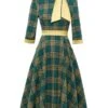 Women's Casual Dress Swing Dress Knee Length Dress Midi Dress Green 3/4 Length Sleeve Plaid Print Fall Winter Autumn Turtleneck Stylish 2023 S M L XL 2XL