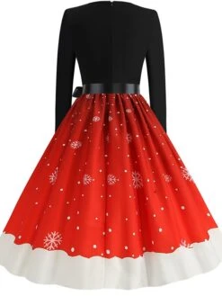 Women's Christmas Party Dress Knee Length Dress Purple Royal Blue Dark Blue Red Black Long Sleeve Elk Tree Bell Bow Print Fall Winter V Neck Vintage Elegant Party 2022 -Casual Print Dress Sales pdehkz1663151842284