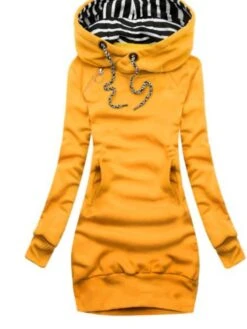 Women's Hoodie Dress Sheath Dress Short Mini Dress Black Yellow Army Green Navy Blue Long Sleeve Pure Color Pocket Fall Winter Hooded Casual Loose 2022 S M L XL XXL 3XL / Casual Dress -Casual Print Dress Sales pdhqmh1659677076087