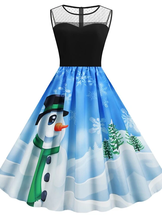 Women's Christmas Casual Dress Swing Dress Midi Dress Blue Royal Blue Dark Blue Light Blue Sleeveless Santa Claus Snowman Mesh Print Winter Fall Crew Neck Vacation Vintage 2022 S M L XL XXL 8 Women's Christmas Casual Dress Swing Dress Midi Dress Blue Royal Blue Dark Blue Light Blue Sleeveless Santa Claus Snowman Mesh Print Winter Fall Crew Neck Vacation Vintage 2022 S M L XL XXL - Image 8
