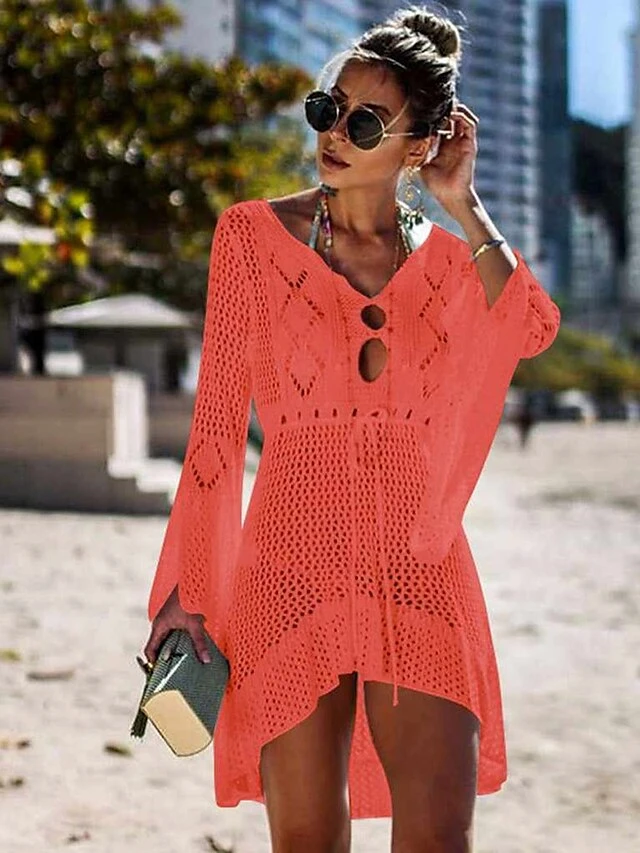 Women's Swimwear Cover Up Beach Dress Normal Swimsuit Oversized Crochet Hole Solid Color Wine Red Lake Green Black White Light Pink Bathing Suits Sports Vacation Sports 6 Women's Swimwear Cover Up Beach Dress Normal Swimsuit Oversized Crochet Hole Solid Color Wine Red Lake Green Black White Light Pink Bathing Suits Sports Vacation Sports - Image 6