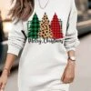 Women‘s Christmas Casual Dress Sweatshirt Dress Mini Dress Warm Fashion Outdoor Holiday Crew Neck Print Santa Claus Tree Loose Fit White Red Brown S M L XL XXL
