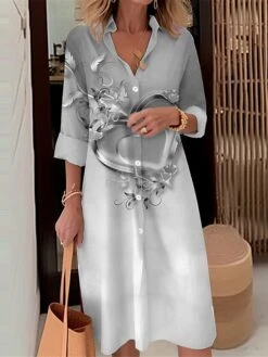 Women's Shirt Dress Casual Dress Midi Dress Outdoor Daily Date Polyester Fashion Modern Shirt Collar Button Pocket Long Sleeve Fall Winter 2023 Loose Fit Pink Blue Purple Heart Ombre S M L XL 2XL -Casual Print Dress Sales peyvst1695367372010