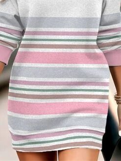 Women's Casual Dress Sweatshirt Dress Winter Dress Stripe Print Crew Neck Mini Dress Fashion Streetwear Outdoor Daily Long Sleeve Loose Fit Pink Fall Winter S M L XL XXL -Casual Print Dress Sales pfgshv1694164513954