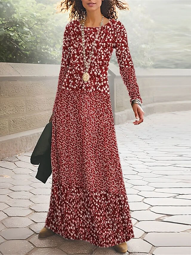 Women's T Shirt Dress Casual Dress Winter Dress Floral Print Crew Neck Long Dress Maxi Dress Fashion Streetwear Outdoor Street Long Sleeve Regular Fit Yellow Wine Navy Blue Spring Fall S M L XL XXL 4 Women's T Shirt Dress Casual Dress Winter Dress Floral Print Crew Neck Long Dress Maxi Dress Fashion Streetwear Outdoor Street Long Sleeve Regular Fit Yellow Wine Navy Blue Spring Fall S M L XL XXL - Image 4