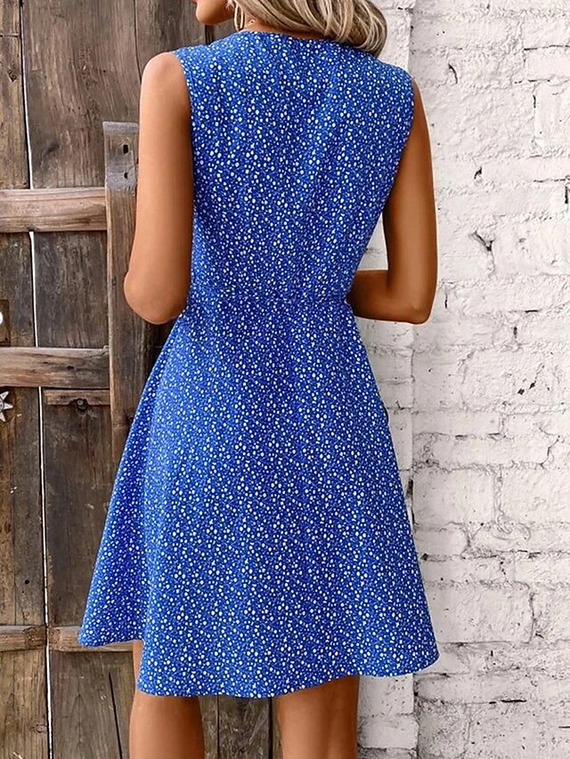 Women's Casual Dress Wrap Dress Floral Dress Ditsy Floral Drawstring Print V Neck Mini Dress Elegant Sexy Work Holiday Sleeveless Regular Fit Peacock Blue Summer Spring XXL 2 Women's Casual Dress Wrap Dress Floral Dress Ditsy Floral Drawstring Print V Neck Mini Dress Elegant Sexy Work Holiday Sleeveless Regular Fit Peacock Blue Summer Spring XXL - Image 2