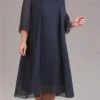 Women‘s Plus Size Curve Work Dress Chiffon Dress Swing Dress Fashion Midi Dress Layered Fake Two Piece Crew Neck 3/4 Length Sleeve Plain Regular Fit Black Red Navy Blue Summer Spring
