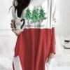 Women's Christmas Casual Dress T Shirt Dress Tee Dress Mini Dress Green Red Gray Long Sleeve Letter Tree Pocket Print Winter Fall Crew Neck Vacation Casual 2022 XXS XS S M L XL XXL 3XL 4XL