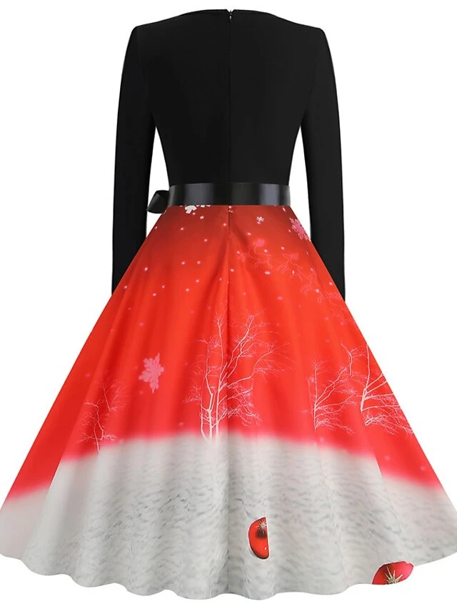 Women's Christmas Casual Dress Swing Dress Midi Dress Green Wine Light Red Fuchsia Red Long Sleeve Santa Claus Elk Bow Print Winter Fall V Neck Vacation Vintage 2022 S M L XL XXL 3XL 7 Women's Christmas Casual Dress Swing Dress Midi Dress Green Wine Light Red Fuchsia Red Long Sleeve Santa Claus Elk Bow Print Winter Fall V Neck Vacation Vintage 2022 S M L XL XXL 3XL - Image 7