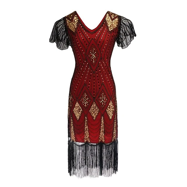 Women's Retro 1920s Fringe Dress Midi Dress Party Halloween Sequins Tassel Fringe Geometric V Neck Short Sleeve Regular Fit Spring Fall 2023 Black Light Red XS S M L 6 Women's Retro 1920s Fringe Dress Midi Dress Party Halloween Sequins Tassel Fringe Geometric V Neck Short Sleeve Regular Fit Spring Fall 2023 Black Light Red XS S M L - Image 6