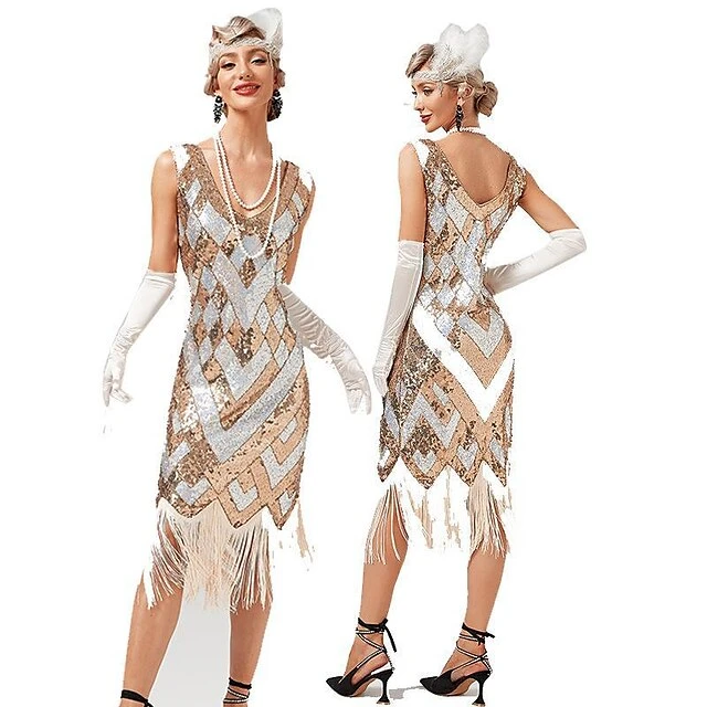 Women's Retro 1920s Fringe Dress Midi Dress Party Halloween Sequins Tassel Fringe Geometric V Neck Sleeveless Regular Fit Spring Fall 2023 Silver Black XS S M L 1 Women's Retro 1920s Fringe Dress Midi Dress Party Halloween Sequins Tassel Fringe Geometric V Neck Sleeveless Regular Fit Spring Fall 2023 Silver Black XS S M L