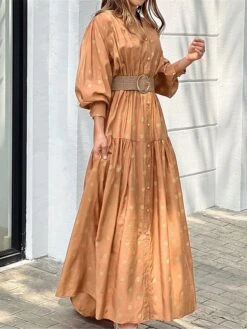 Women's Shirt Dress Casual Dress Swing Dress Maxi Long Dress Outdoor Daily Vacation Polyester Fashion Modern Shirt Collar Button Tie Belt Long Sleeve Summer Spring Fall 2023 Loose Fit Green Khaki