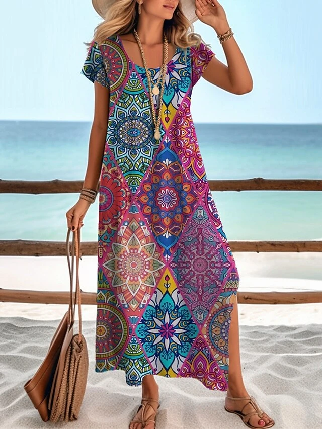 Women's Casual Dress Summer Dress Print Dress Floral Ombre Split Print Crew Neck Long Dress Maxi Dress Active Fashion Outdoor Daily Short Sleeve Regular Fit White Blue Purple Summer Spring S M L XL 4 Women's Casual Dress Summer Dress Print Dress Floral Ombre Split Print Crew Neck Long Dress Maxi Dress Active Fashion Outdoor Daily Short Sleeve Regular Fit White Blue Purple Summer Spring S M L XL - Image 4