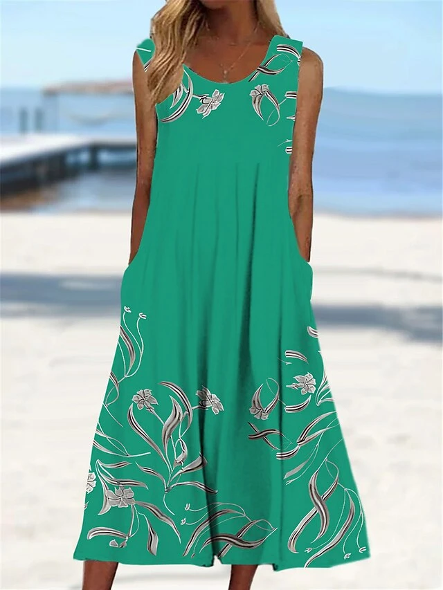 Women's Casual Dress Tank Dress Summer Dress Floral Pocket Print Crew Neck Midi Dress Fashion Streetwear Outdoor Street Sleeveless Regular Fit Light Green Wine Blue Summer Spring S M L XL XXL 1 Women's Casual Dress Tank Dress Summer Dress Floral Pocket Print Crew Neck Midi Dress Fashion Streetwear Outdoor Street Sleeveless Regular Fit Light Green Wine Blue Summer Spring S M L XL XXL