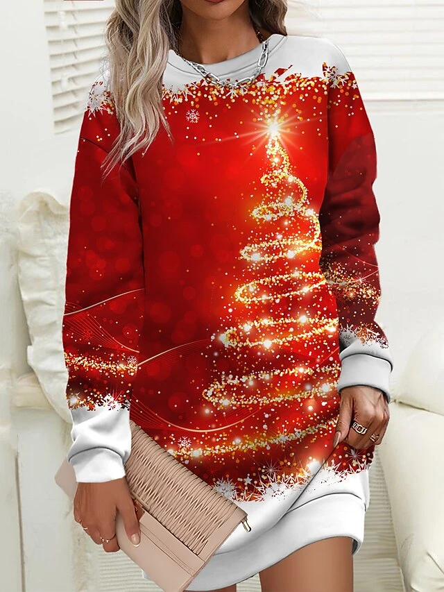 Women‘s Christmas Casual Dress Sweatshirt Dress Mini Dress Warm Fashion Outdoor Holiday Crew Neck Print Animal Tree Loose Fit White Red Burgundy S M L XL XXL 2 Women‘s Christmas Casual Dress Sweatshirt Dress Mini Dress Warm Fashion Outdoor Holiday Crew Neck Print Animal Tree Loose Fit White Red Burgundy S M L XL XXL - Image 2