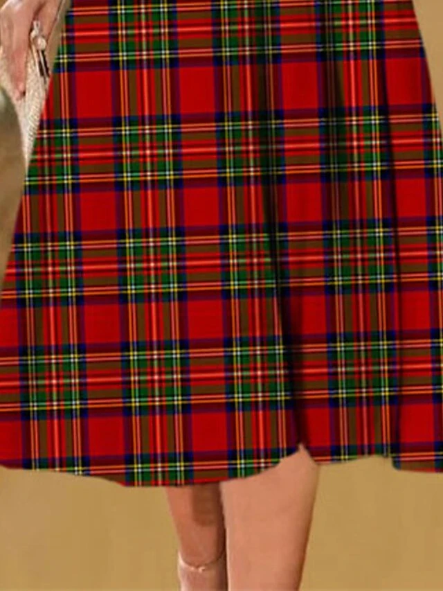 Women's Christmas Casual Dress Shift Dress Midi Dress Red 3/4 Length Sleeve Plaid Ruched Winter Fall Autumn Fashion Christmas Daily 2022 S M L XL XXL 3XL 2 Women's Christmas Casual Dress Shift Dress Midi Dress Red 3/4 Length Sleeve Plaid Ruched Winter Fall Autumn Fashion Christmas Daily 2022 S M L XL XXL 3XL - Image 2