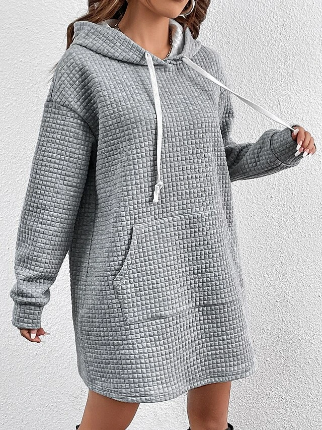 Women's Casual Dress Hoodie Dress Mini Dress Fashion Daily Outdoor Vacation Going Out Crew Neck Pocket Pure Color Pure Color Loose Fit Gray S M L XL XXL 4 Women's Casual Dress Hoodie Dress Mini Dress Fashion Daily Outdoor Vacation Going Out Crew Neck Pocket Pure Color Pure Color Loose Fit Gray S M L XL XXL - Image 4