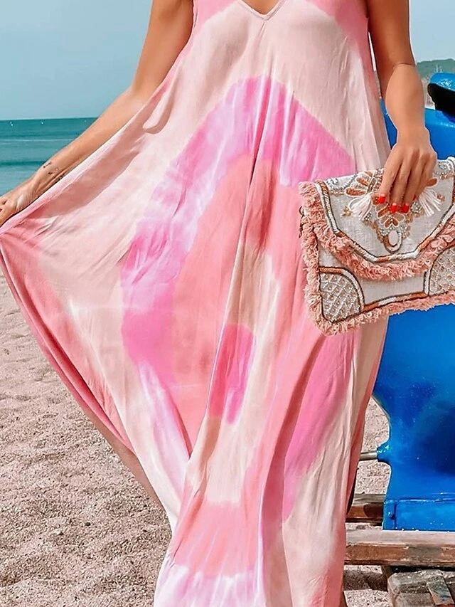 Women's Casual Dress Sundress Summer Dress Color Block Print V Neck Long Dress Maxi Dress Active Fashion Outdoor Street Sleeveless Regular Fit Pink Light Blue Summer Spring S M L XL XXL 4 Women's Casual Dress Sundress Summer Dress Color Block Print V Neck Long Dress Maxi Dress Active Fashion Outdoor Street Sleeveless Regular Fit Pink Light Blue Summer Spring S M L XL XXL - Image 4
