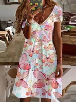 Women's Shift Dress Mini Dress White Pink Navy Blue Short Sleeve Floral Print Summer Spring V Neck Stylish Loose Fit 2023 S M L XL XXL 3XL 7 Women's Shift Dress Mini Dress White Pink Navy Blue Short Sleeve Floral Print Summer Spring V Neck Stylish Loose Fit 2023 S M L XL XXL 3XL -Casual Print Dress Sales plvaqn1646823162687