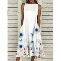 Women's Shift Dress Floral Dress Midi Dress Purple / Blue Blue Pink Bird Print Sleeveless Floral Print Summer Spring Crew Neck Basic 2023 S M L XL 2XL 3XL -Casual Print Dress Sales pmcbei1647838174425