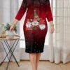 Women's Plus Size Curve Christmas Dress Casual Dress Dress Set Santa Claus Gradient Midi Dress Long Sleeve Print Crew Neck Fashion Outdoor Wine Fall Winter L XL XXL 3XL 4XL