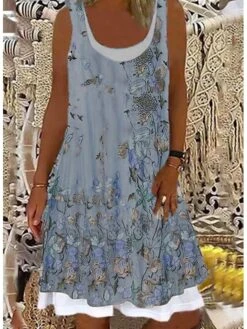 Women's Shift Dress Midi Dress Light Pink Light Blue Green 1 Sleeveless Floral Print Summer Spring Crew Neck Casual 2023 S M L XL XXL -Casual Print Dress Sales pmkbuc1620809240671