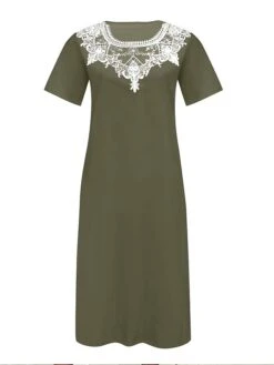 Women's Casual Dress White Dress Summer Dress Midi Dress Lace Patchwork Daily Date Going Out Fashion Basic Crew Neck Short Sleeve 2023 Loose Fit Black White Army Green Color M L XL XXL 3XL Size -Casual Print Dress Sales pmwqow1691557913051