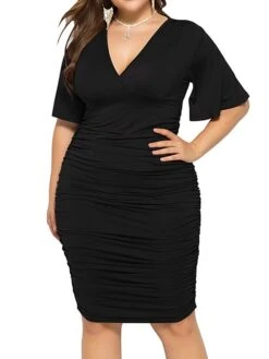Women's Plus Size Curve Work Dress Bodycon Sheath Dress Plain Midi Dress Short Sleeve Ruched V Neck Fashion Office Black Royal Blue Fall Winter L XL XXL 3XL 4XL 30 Women's Plus Size Curve Work Dress Bodycon Sheath Dress Plain Midi Dress Short Sleeve Ruched V Neck Fashion Office Black Royal Blue Fall Winter L XL XXL 3XL 4XL -Casual Print Dress Sales pnbbij1694151474551