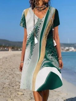 Women's T Shirt Dress Casual Dress Summer Dress Floral Ombre Print V Neck Mini Dress Active Fashion Outdoor Daily Short Sleeve Regular Fit Black Blue Dark Green Summer Spring S M L XL XXL -Casual Print Dress Sales pnmzyi1685073556390