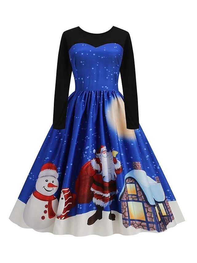 Women‘s Christmas Retro Elegant Vintage Dress Midi Dress Party Ruched Patchwork Santa Claus Crew Neck Long Sleeve Regular Fit Fall Winter 2023 Black Red S M L XL 6 Women‘s Christmas Retro Elegant Vintage Dress Midi Dress Party Ruched Patchwork Santa Claus Crew Neck Long Sleeve Regular Fit Fall Winter 2023 Black Red S M L XL - Image 6