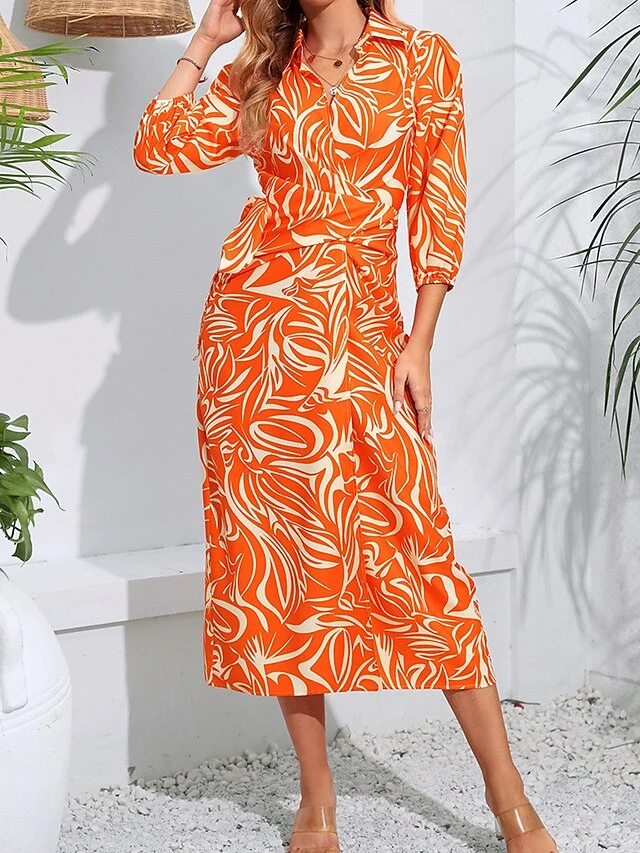 Women's Shirt Dress Casual Dress Wrap Dress Midi Dress Outdoor Daily Date Polyester Fashion Casual Split Neck Lace Up Split Long Sleeve Fall Winter 2023 Regular Fit Orange Green Floral S M L XL 16 Women's Shirt Dress Casual Dress Wrap Dress Midi Dress Outdoor Daily Date Polyester Fashion Casual Split Neck Lace Up Split Long Sleeve Fall Winter 2023 Regular Fit Orange Green Floral S M L XL - Image 16