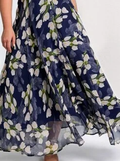 Women‘s Plus Size Curve Casual Dress Swing Dress A Line Dress Floral Long Dress Maxi Dress Short Sleeve Mesh Print Crew Neck Elegant Daily Dark Blue Summer Spring L XL XXL 3XL 4XL -Casual Print Dress Sales pnvnyv1675765406930