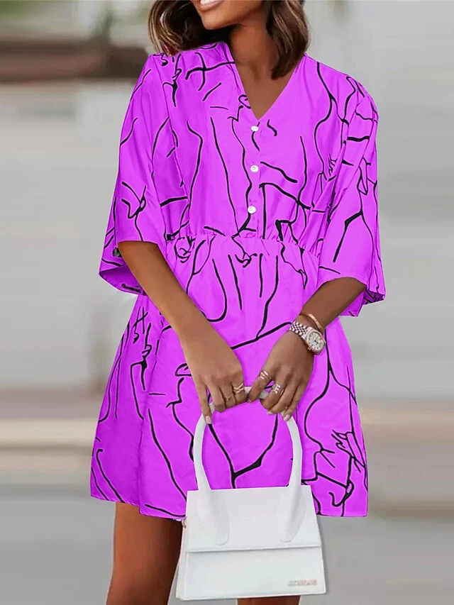 Women's Shirt Dress Casual Dress Mini Dress Outdoor Daily Polyester Fashion Modern V Neck Button Print Half Sleeve Summer Spring 2023 Loose Fit Black White Yellow Graffiti S M L XL 2XL 4 Women's Shirt Dress Casual Dress Mini Dress Outdoor Daily Polyester Fashion Modern V Neck Button Print Half Sleeve Summer Spring 2023 Loose Fit Black White Yellow Graffiti S M L XL 2XL - Image 4