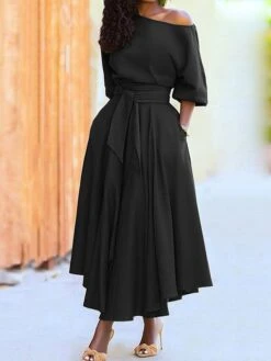Women's Casual Dress Swing Dress Summer Dress Long Dress Maxi Dress Lace Up Pocket Street Daily Going Out Fashion Elegant Crew Neck Half Sleeve 2023 Regular Fit Black Wine Green Color S M L XL XXL -Casual Print Dress Sales poqbes1688468717132