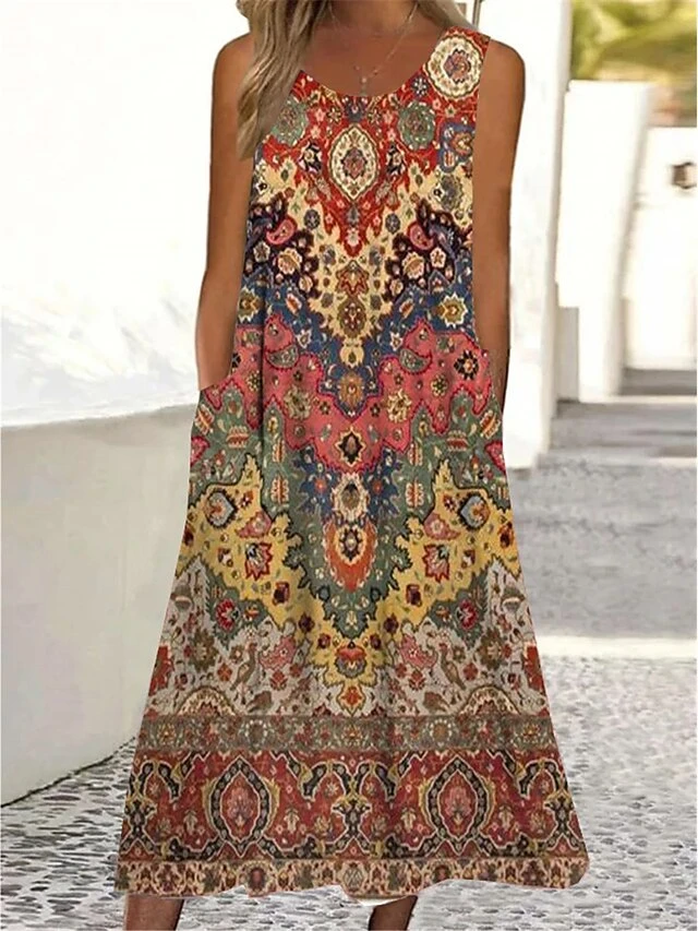 Women's Casual Dress Tank Dress Summer Dress Floral Ditsy Floral Pocket Print Crew Neck Midi Dress Active Fashion Outdoor Daily Sleeveless Regular Fit White Wine Red Summer Spring S M L XL XXL 2 Women's Casual Dress Tank Dress Summer Dress Floral Ditsy Floral Pocket Print Crew Neck Midi Dress Active Fashion Outdoor Daily Sleeveless Regular Fit White Wine Red Summer Spring S M L XL XXL - Image 2