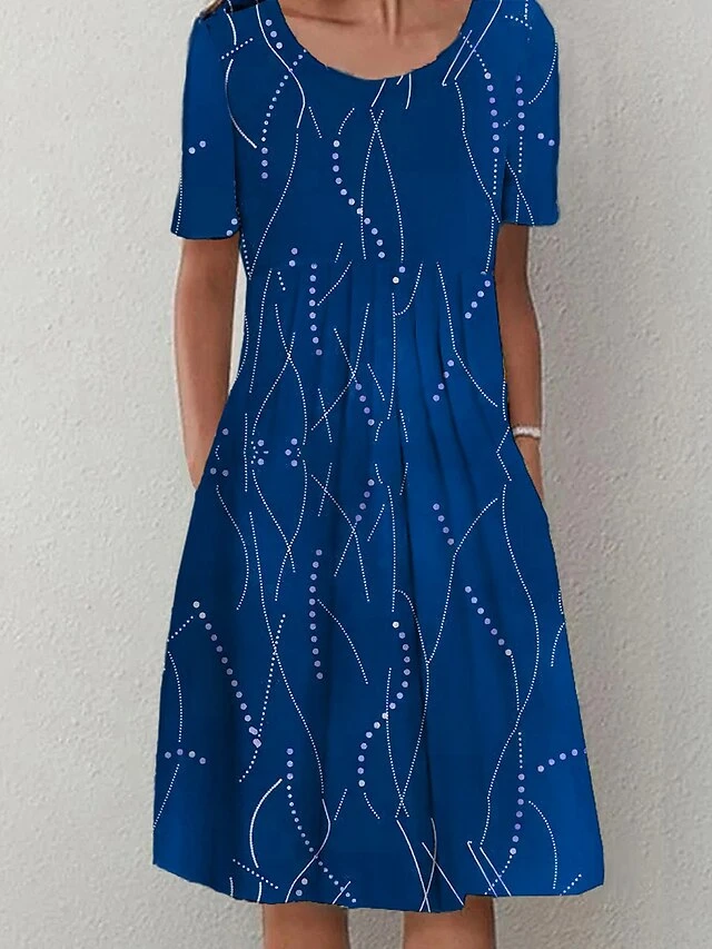 Women's Casual Dress Summer Dress Print Dress Floral Geometric Pocket Print Crew Neck Midi Dress Active Fashion Outdoor Daily Short Sleeve Regular Fit Pink Navy Blue Blue Summer Spring S M L XL XXL 2 Women's Casual Dress Summer Dress Print Dress Floral Geometric Pocket Print Crew Neck Midi Dress Active Fashion Outdoor Daily Short Sleeve Regular Fit Pink Navy Blue Blue Summer Spring S M L XL XXL - Image 2