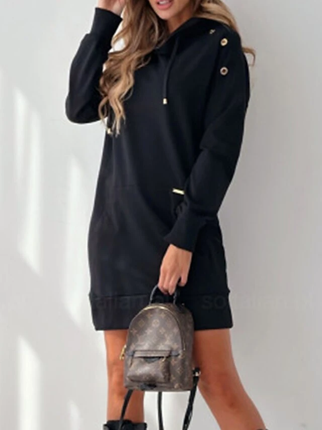 Women's Casual Dress Hoodie Dress Mini Dress Active Daily Outdoor Holiday Vacation Hoodie Pocket Solid Color Loose Fit ArmyGreen Black Blue S M L XL XXL 2 Women's Casual Dress Hoodie Dress Mini Dress Active Daily Outdoor Holiday Vacation Hoodie Pocket Solid Color Loose Fit ArmyGreen Black Blue S M L XL XXL - Image 2