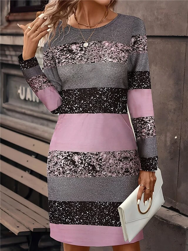 Women's Casual Dress Sweatshirt Dress Mini Dress Active Fashion Outdoor Holiday Vacation Crew Neck Print Striped Loose Fit White Pink Blue S M L XL XXL 1 Women's Casual Dress Sweatshirt Dress Mini Dress Active Fashion Outdoor Holiday Vacation Crew Neck Print Striped Loose Fit White Pink Blue S M L XL XXL