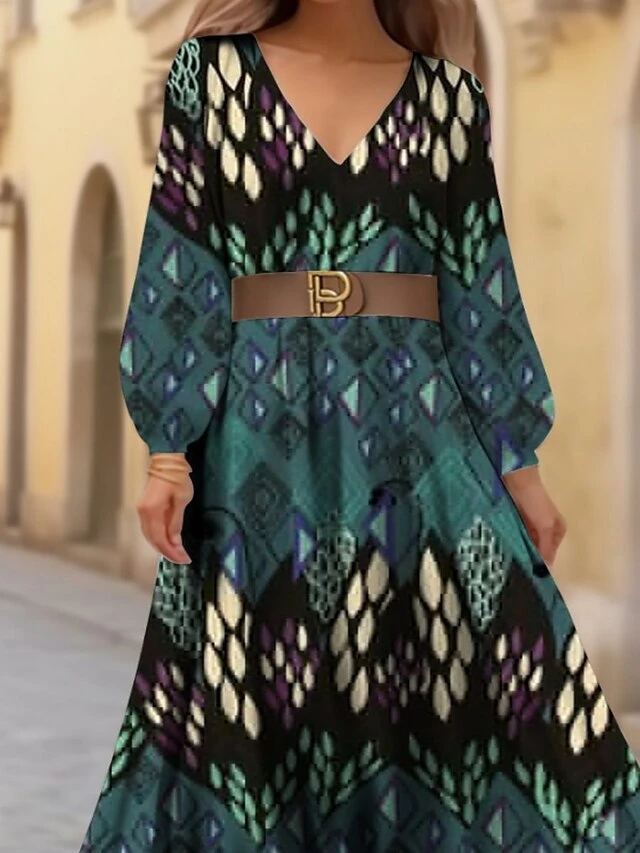 Women's Casual Dress Sheath Dress A Line Dress Graphic Plaid Print V Neck Long Dress Maxi Dress Fashion Streetwear Outdoor Vacation Long Sleeve Regular Fit Green Spring Fall S M L XL XXL 2 Women's Casual Dress Sheath Dress A Line Dress Graphic Plaid Print V Neck Long Dress Maxi Dress Fashion Streetwear Outdoor Vacation Long Sleeve Regular Fit Green Spring Fall S M L XL XXL - Image 2