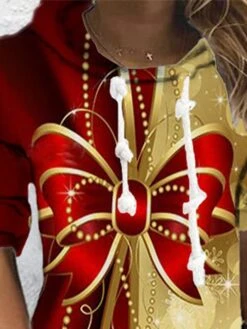 Women's Christmas Hoodie Dress Shift Dress Mini Dress Gold Long Sleeve Print Print Winter Fall Hooded Vacation Casual Daily Vacation 2022 S M L XL XXL 3XL -Casual Print Dress Sales prhozf1667387320689