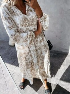 Women's Casual Dress Swing Dress Print Dress Floral Ruched Print V Neck Long Dress Maxi Dress Fashion Streetwear Outdoor Street Long Sleeve Loose Fit Red Blue Green Fall Winter S M L XL XXL -Casual Print Dress Sales prqpnv1694066126427