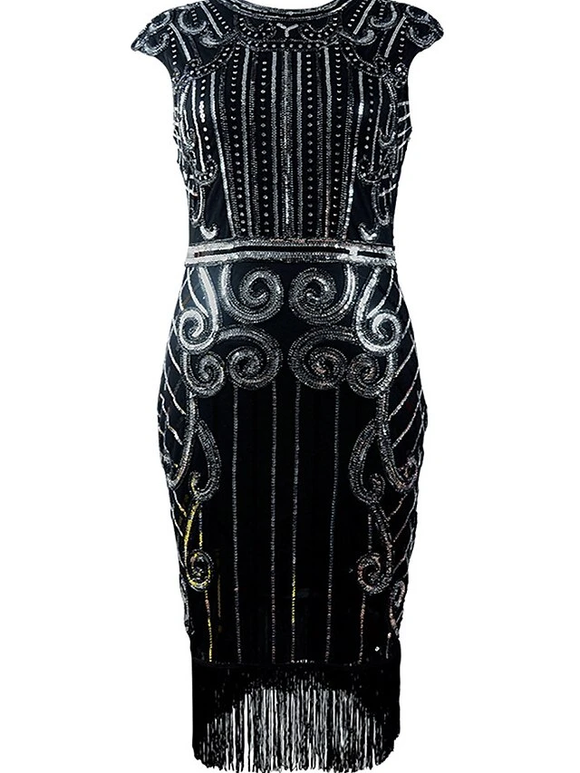 Women's Retro 1920s Fringe Dress Midi Dress Party Halloween Sequins Tassel Fringe Floral Crewneck Sleeveless Regular Fit Spring Fall 2023 Black Burgundy S M L XL 3 Women's Retro 1920s Fringe Dress Midi Dress Party Halloween Sequins Tassel Fringe Floral Crewneck Sleeveless Regular Fit Spring Fall 2023 Black Burgundy S M L XL - Image 3