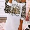 Women's Casual Dress Sweatshirt Dress Mini Dress Warm Fashion Outdoor Christmas Holiday Crew Neck Print Leopard Christmas Tree Loose Fit White S M L XL XXL