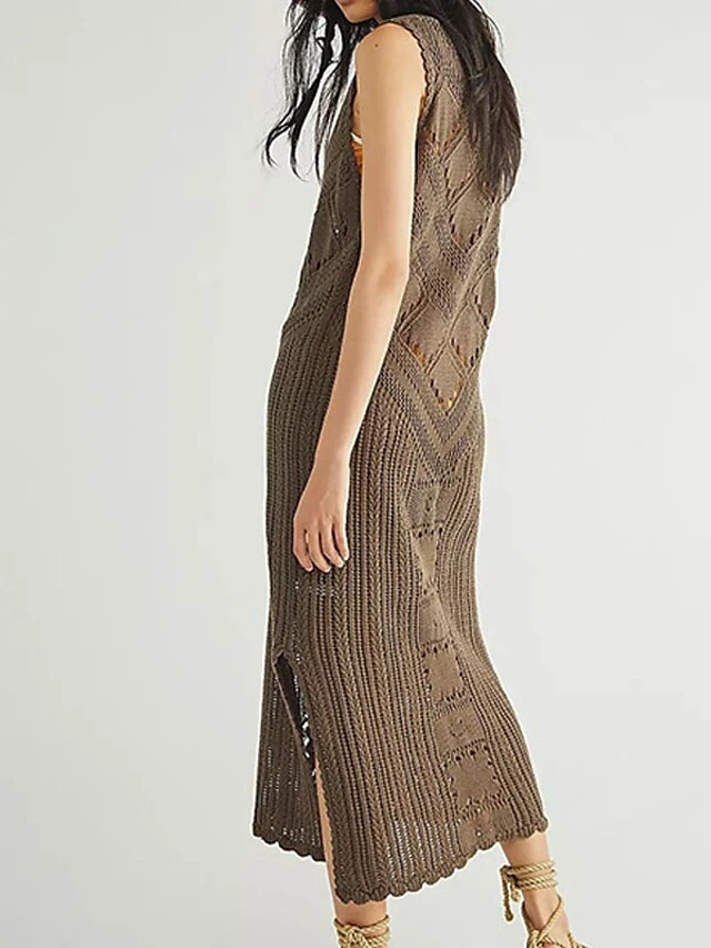 Women's Swimwear Cover Up Beach Dress Normal Swimsuit UV Protection Knit Hole Pure Color White Black Yellow Brown V Wire Bathing Suits New Stylish Vacation /y 6 Women's Swimwear Cover Up Beach Dress Normal Swimsuit UV Protection Knit Hole Pure Color White Black Yellow Brown V Wire Bathing Suits New Stylish Vacation /y - Image 6